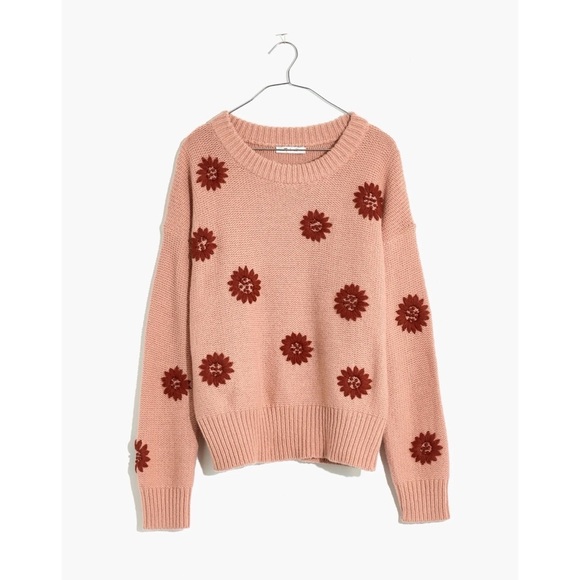 Madewell Flower Embroidered Pullover Sweater Dusty Blush - Picture 1 of 14